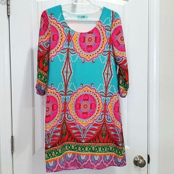 KARLIE Women’s 3/4 sleeve abstract Midi Dress, Size Small - Picture 1 of 6
